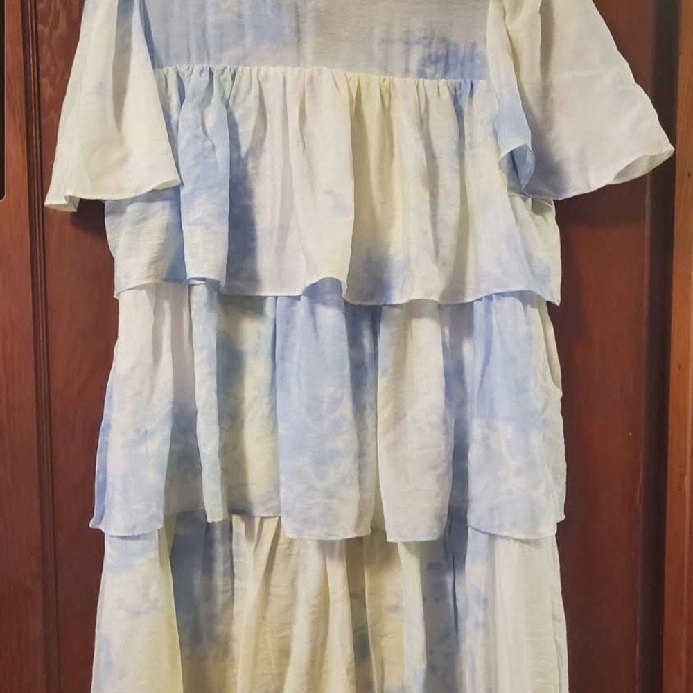 English Factory Blue and White Tiered Tie Dye Dress - Never Worn